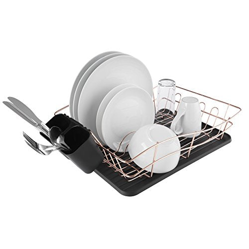 Aluminum Rose Gold Dish Rack with Removable Cutlery Holder Dish