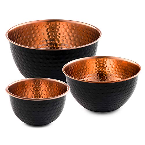 Solid Copper Stone Hammered Beating and Mixing Bowls - 3 Piece Set