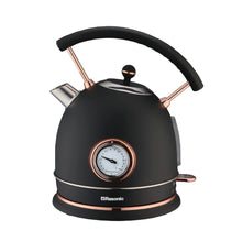 Load image into Gallery viewer, Rasonic Classic Retro Electric Kettle 1.8L Stainless Steel, 3KW Fast Quiet Boiling, Temperature Gauge, LED Light, Auto Shut-Off, Home Kitchen, Office, Luxurious Hotel (Matt Finish Black and Rose Gold)
