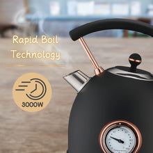 Load image into Gallery viewer, Rasonic Classic Retro Electric Kettle 1.8L Stainless Steel, 3KW Fast Quiet Boiling, Temperature Gauge, LED Light, Auto Shut-Off, Home Kitchen, Office, Luxurious Hotel (Matt Finish Black and Rose Gold)
