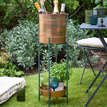 Load image into Gallery viewer, Champagne Bucket Copper Ice Cooler On Stand with Bar Serving Tray Dinner Party Entertaining Wine Bucket Ice Tub Accessory Kitchen Dining Room Wine Bottle Cooler
