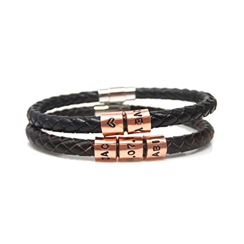 Personalised Leather Bracelet With Copper Rings | 7th Wedding Anniversary 