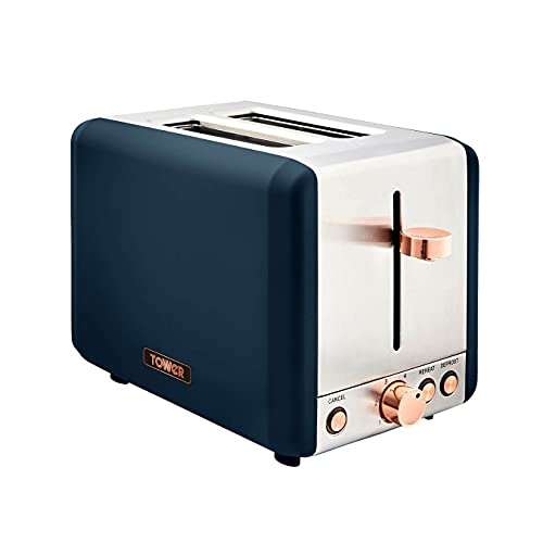 Tower | Cavaletto 2-Slice Toaster | 850W | Midnight Blue and Rose Gold, Copper