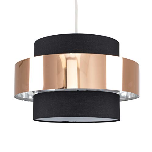 MiniSun Modern Cylinder Ceiling Pendant Light Shade in a Black & Copper Effect Finish