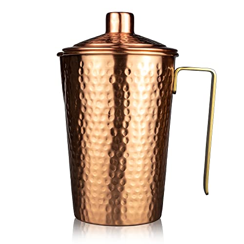 Copper Pitcher With Lid | 44 Oz | 100% Pure Copper | Kosdeg 