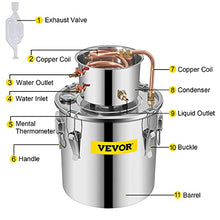 Load image into Gallery viewer, VEVOR Moonshine Still Distiller 3Gal 12L Stainless Steel Water Distiller Copper Tube Home Brewing Kit Build-in Thermometer for DIY Whisky Wine Brandy Sliver
