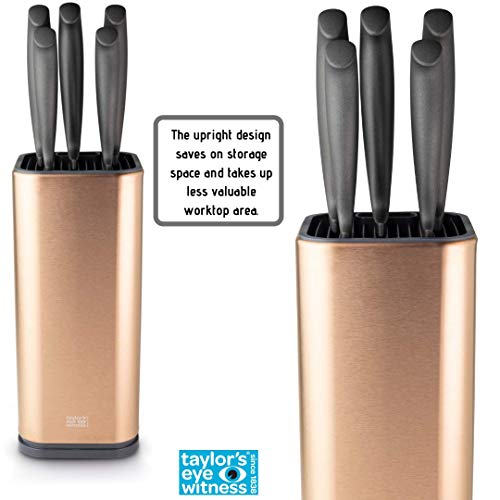 Brooklyn Rose Gold 5 Piece Titanium-Nitride-Coated Paring, All Purpose,  Carving, Bread & 20cm Chef's Knife Set With Countertop Sharpener