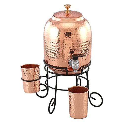 Pure Copper Water Dispenser Jug | With Stand & Cups | 5 Litres | 250 ml