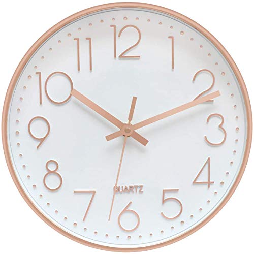 Modern White, Rose Gold, Copper Wall Clock | Silent Non-Ticking | 25cm