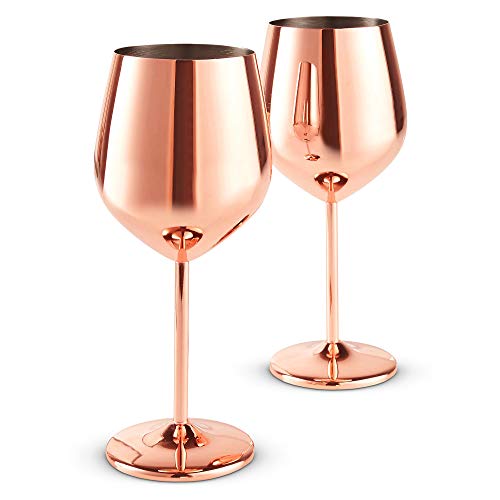Set Of 2 Wine Glasses | Copper Finish | Gift Box | Wedding Anniversary Gift Idea