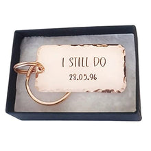 Load image into Gallery viewer, 7th Anniversary Gift | Copper Personalised Couples Keyring | With Gift Box 
