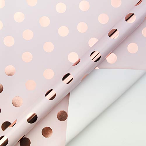 Rose Gold, Copper Foil Pink Wrapping Paper Roll | Polka Dots Design | 76 cm x 5 m