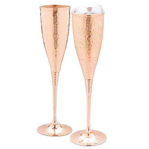 Set Of 2 Copper Champagne Flutes | Hammered Finish | Handcrafted 