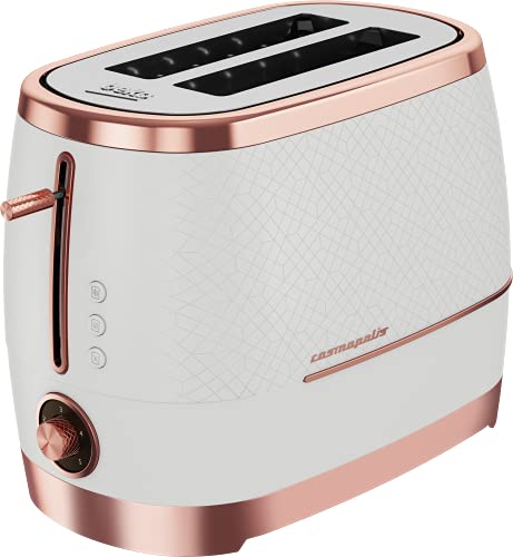 Beko Cosmopolis Toaster | Retro White Rose Gold Copper Design | Extra Wide Slot 2-Slice Toaster