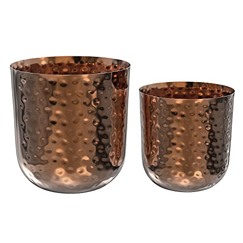 Pack Of 2 | Copper Coloured Hand Hammered Metal Plant Pot | Indoor & O ...