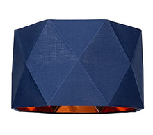 Load image into Gallery viewer, Navy Midnight Blue Cotton Fabric 32cm Geometric Designer Lamp Shade with Inner Brushed Copper Metal Effect Lining| 60w Maximum | for Table or Pendant by Happy Homewares
