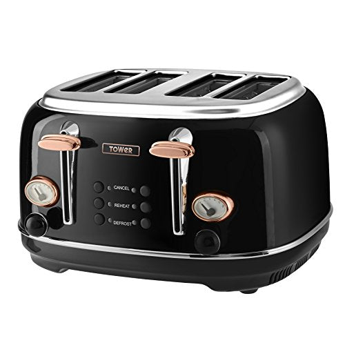 Tower | Bottega | Black & Rose Gold Copper | 4-Slice Toaster | Stainless Steel | 1630 W