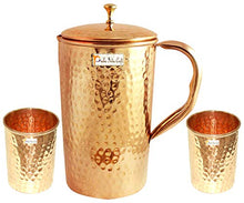 Load image into Gallery viewer, Copper Pitcher With 2 Tumblers Set | Hammered Style Water Jug With Lid | 1.6 Litre
