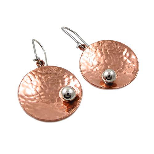 Stunning Copper & Silver (925) Hammered Circle Earrings 
