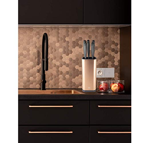 Brooklyn Rose Gold 5 Piece Titanium-Nitride-Coated Paring, All Purpose,  Carving, Bread & 20cm Chef's Knife Set With Countertop Sharpener
