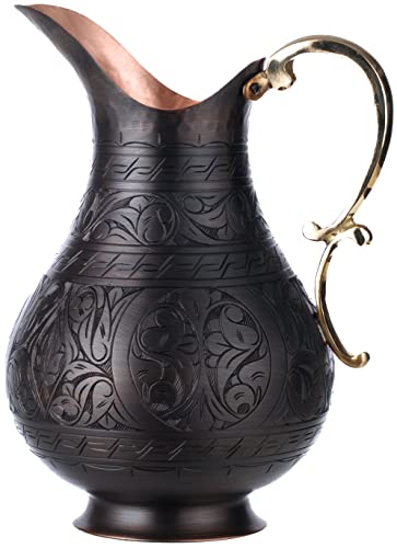 Solid Copper Engraved Jug | Handmade | Antiqued  