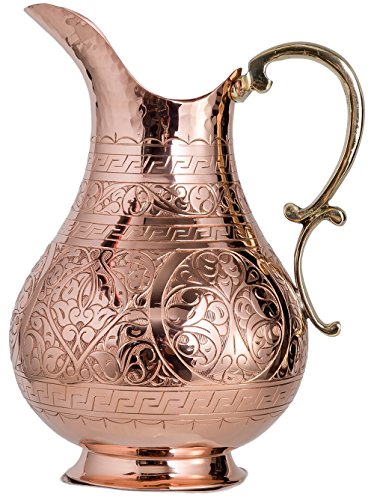 CopperBull | 100% Pure Solid Hammered Copper Water Pitcher | 70 fl. Oz | Engraved Copper