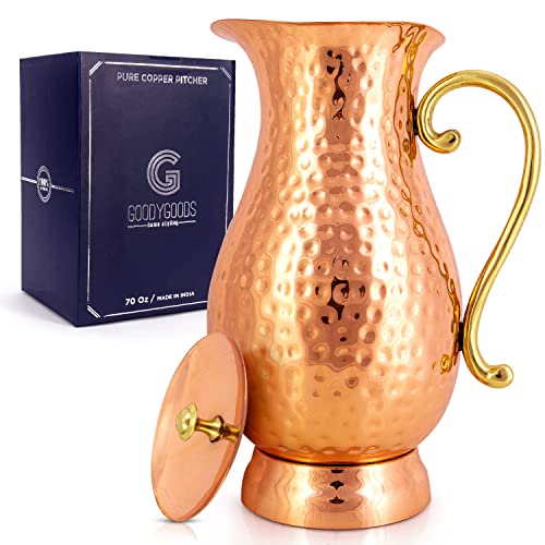 Hammered Copper Water Pitcher | 70 fl oz. | Handmade Water Jug With Lid 