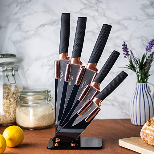 Kitchen Knife Block Set Copper 5 Piece Set with Knives Clear