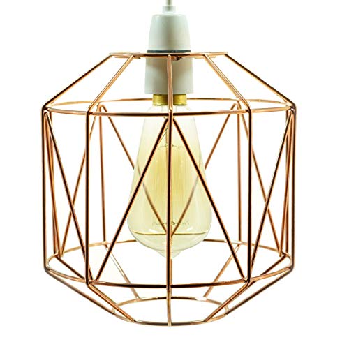 Retro Design Light Shade - Metal Wire Basket Cage Lamp Shade - Ceiling Pendant Light Shade – Wire Cage Lamp Shade - Vintage Industrial Style - Metal Lamp Shade - Easy Fit - Copper