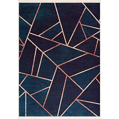 Geometric Copper & Navy Rug | 120 x 170cm | Modern Rug