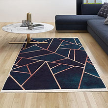 Load image into Gallery viewer, Geometric Copper &amp; Navy Rug 

