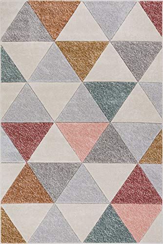 Geometric Design Rug | 120 x 160 cm | Plush | Copper, Pink, Grey, Blue