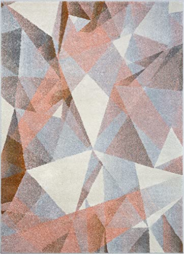 Multi-Coloured Blush Pink & Copper | Modern Geometric Pattern Rug | Large